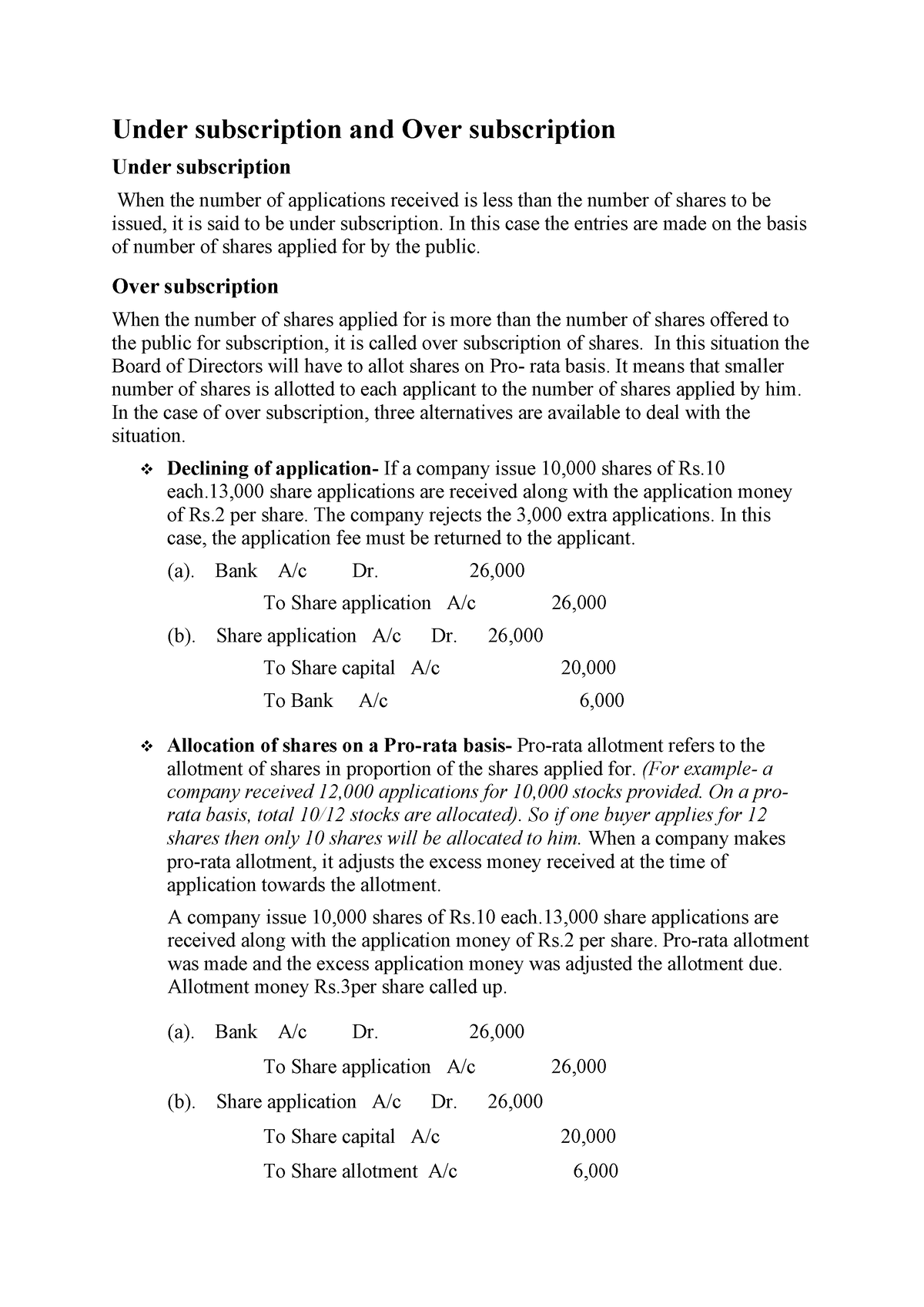 Over Subscription - Corporate Accounting 1 - B.com Finance And Taxition ...