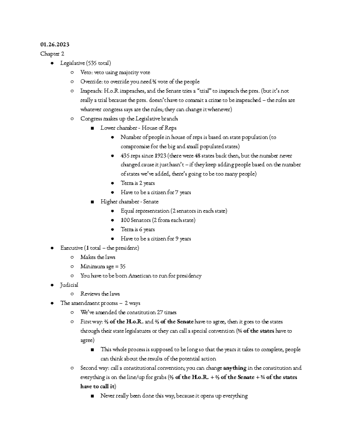 Lecture 2 Honors Intro to Pol Notes - 01. Chapter 2 Legislative (535 ...