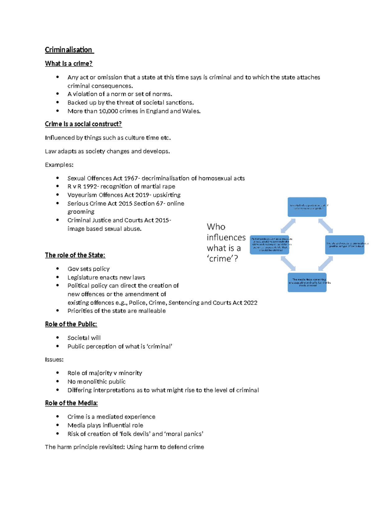 Criminalisation Lecutre Notes - Criminalisation What is a crime? Any ...