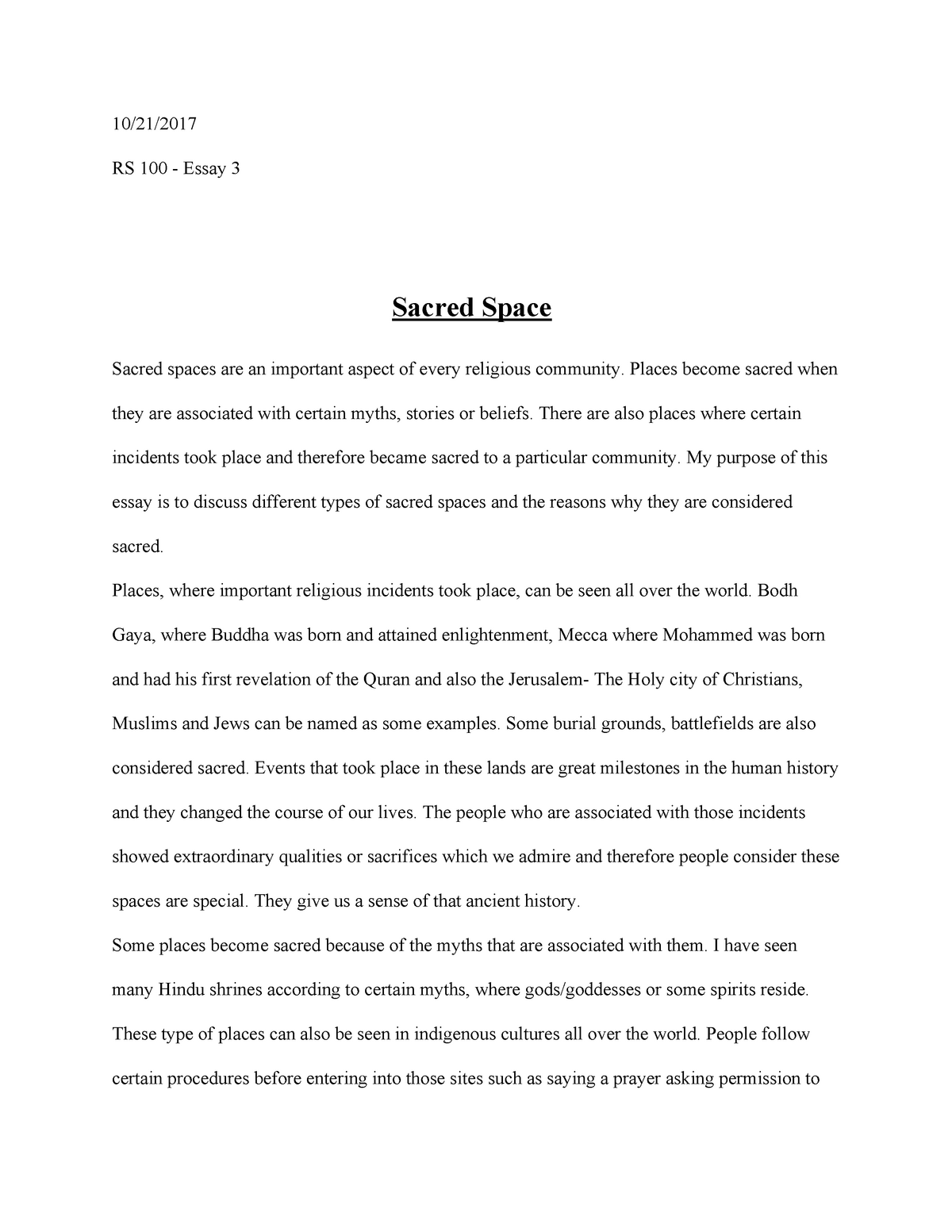 Реферат: A Sacred Place Essay Research Paper A