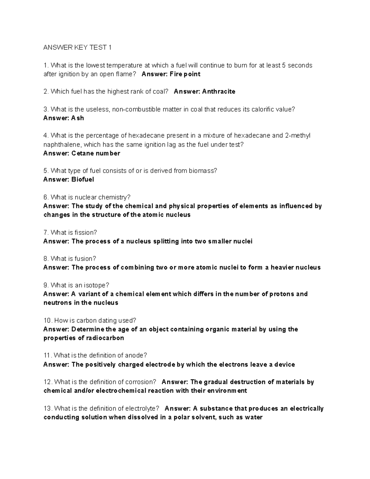 Anskey 1 - ANSWER KEY TEST 1 What is the lowest temperature at which a ...