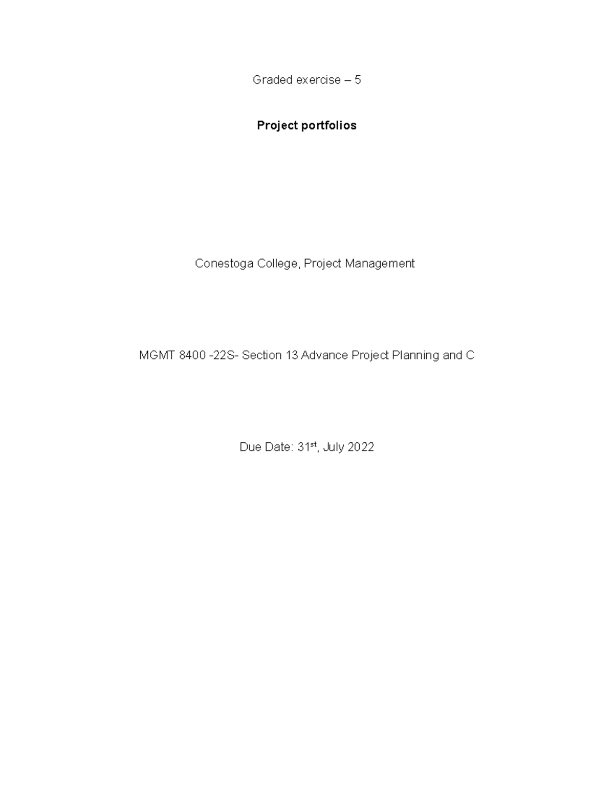 Graded excercise 4 advance - Graded exercise – 5 Project portfolios ...