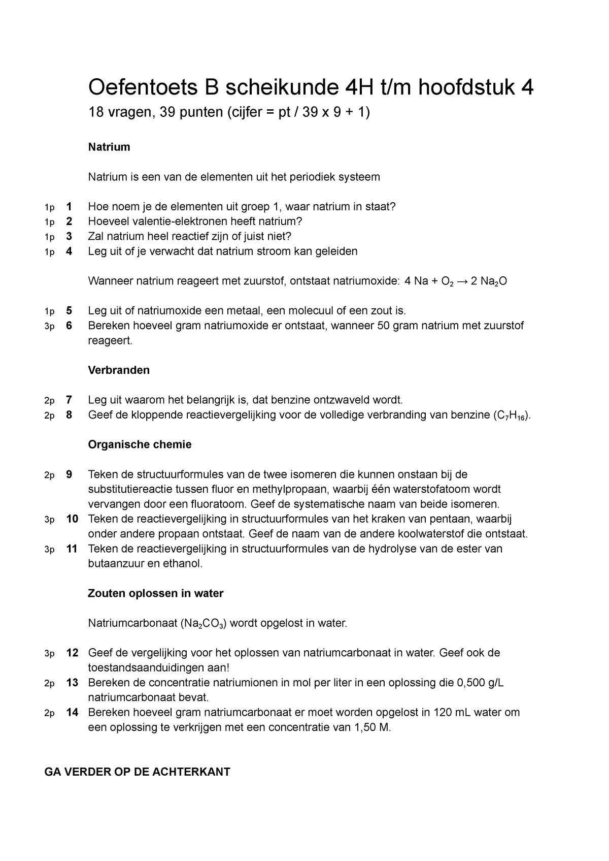 S2V Hoofdstuk 1 + 2 + 3 + 4 Oefentoets B - Oefentoets B Scheikunde 4H T ...