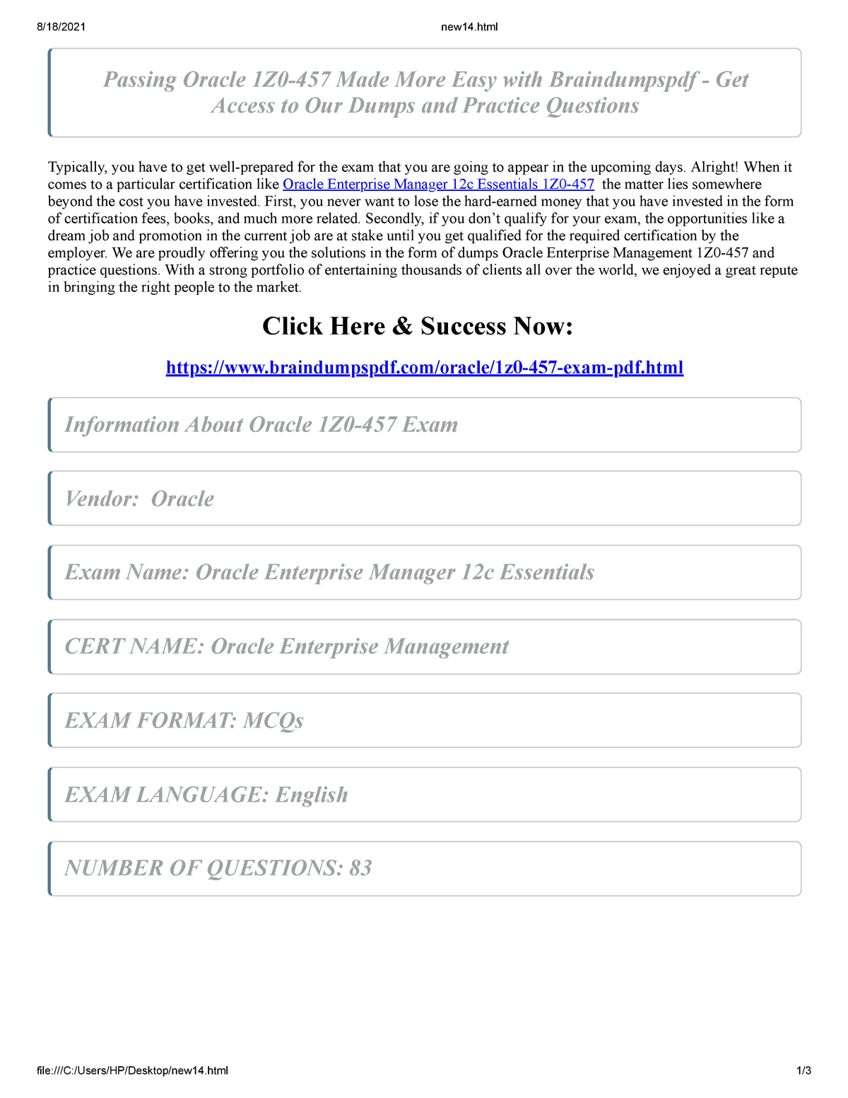 Daily Up-To-Date Information On The Oracle 1Z0-457 Braindumps Free For  Three Months - 8/18/2021 - Sns-Brigh10