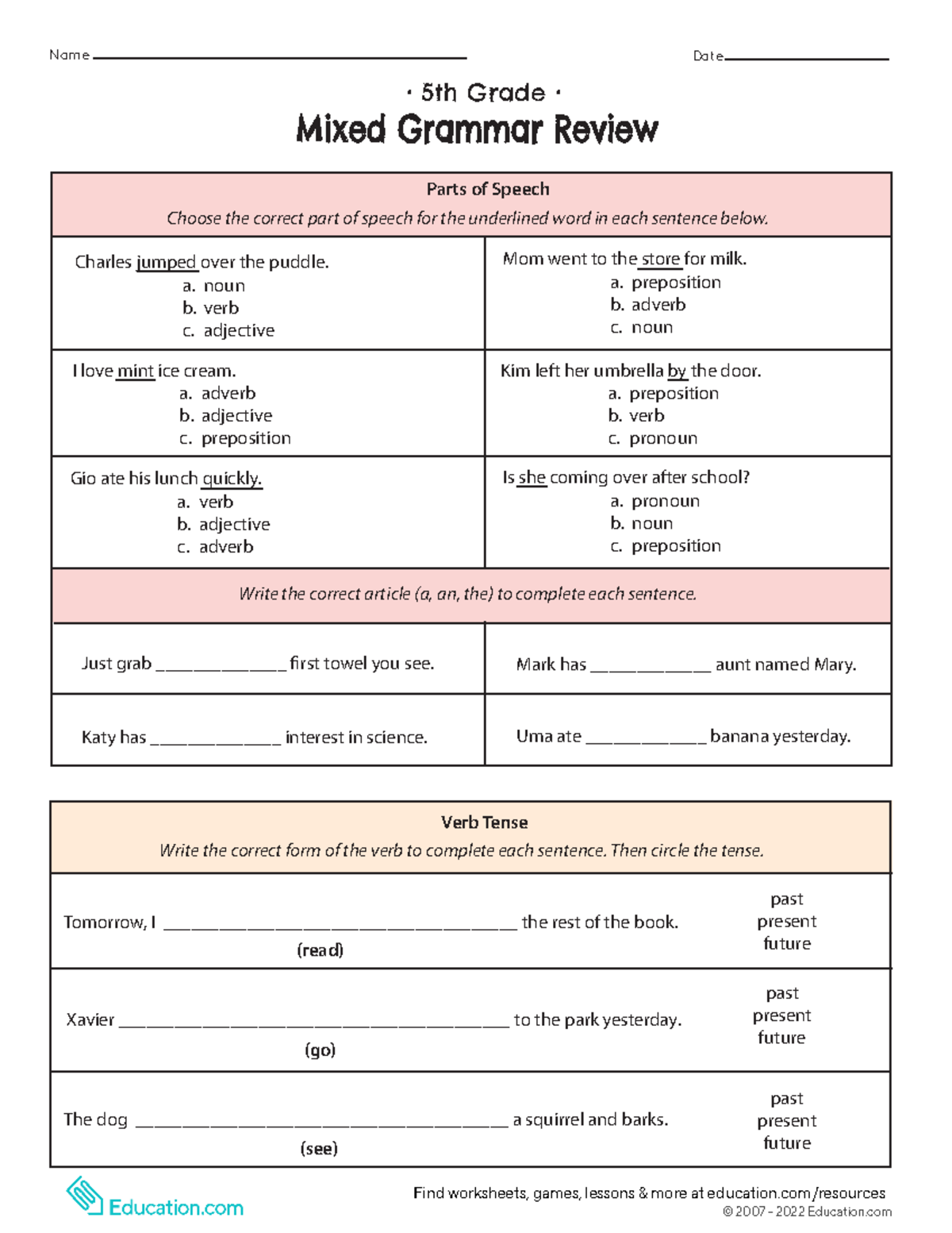 5th grade mixed grammar review - Mixed Grammar Review Copyright © 2018 ...