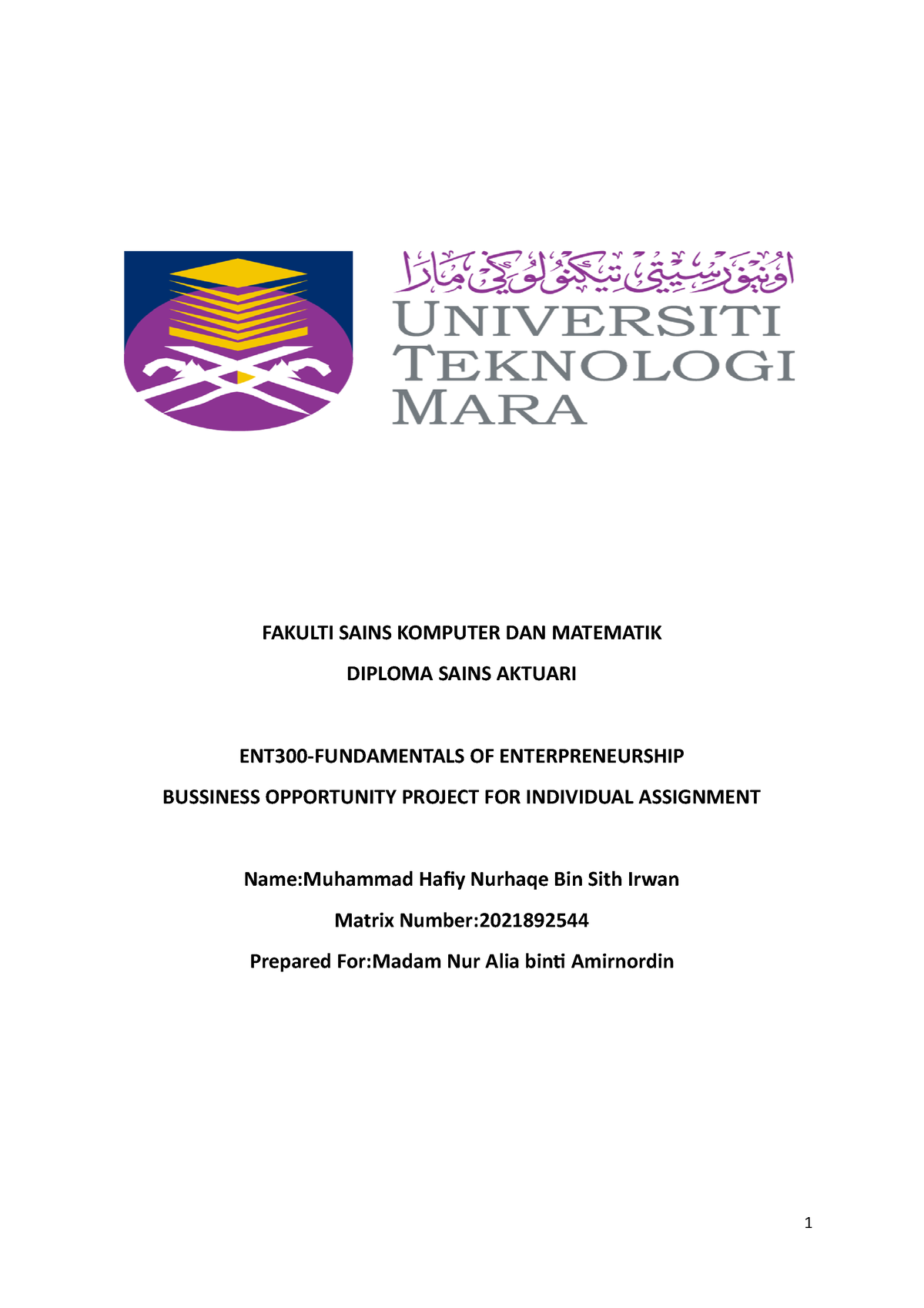 ent300 individual assignment uitm