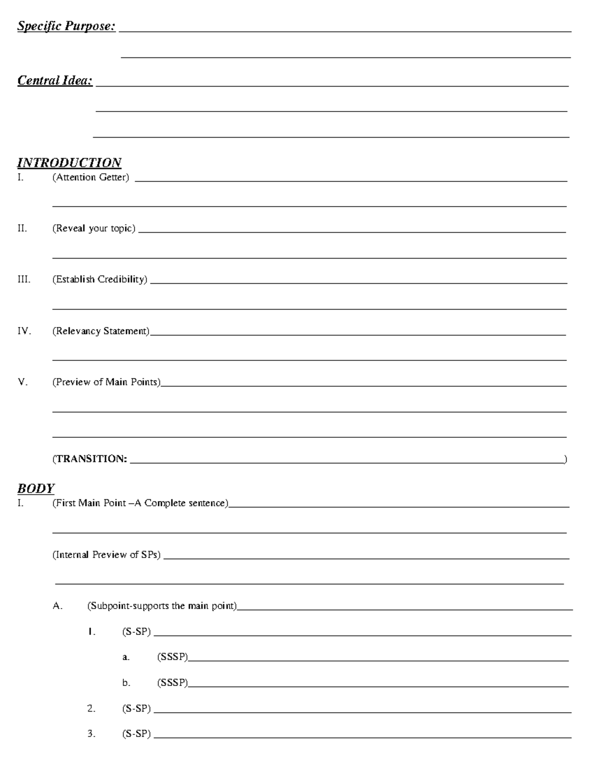 Outlineguide - outline - Specific Purpose: - Studocu