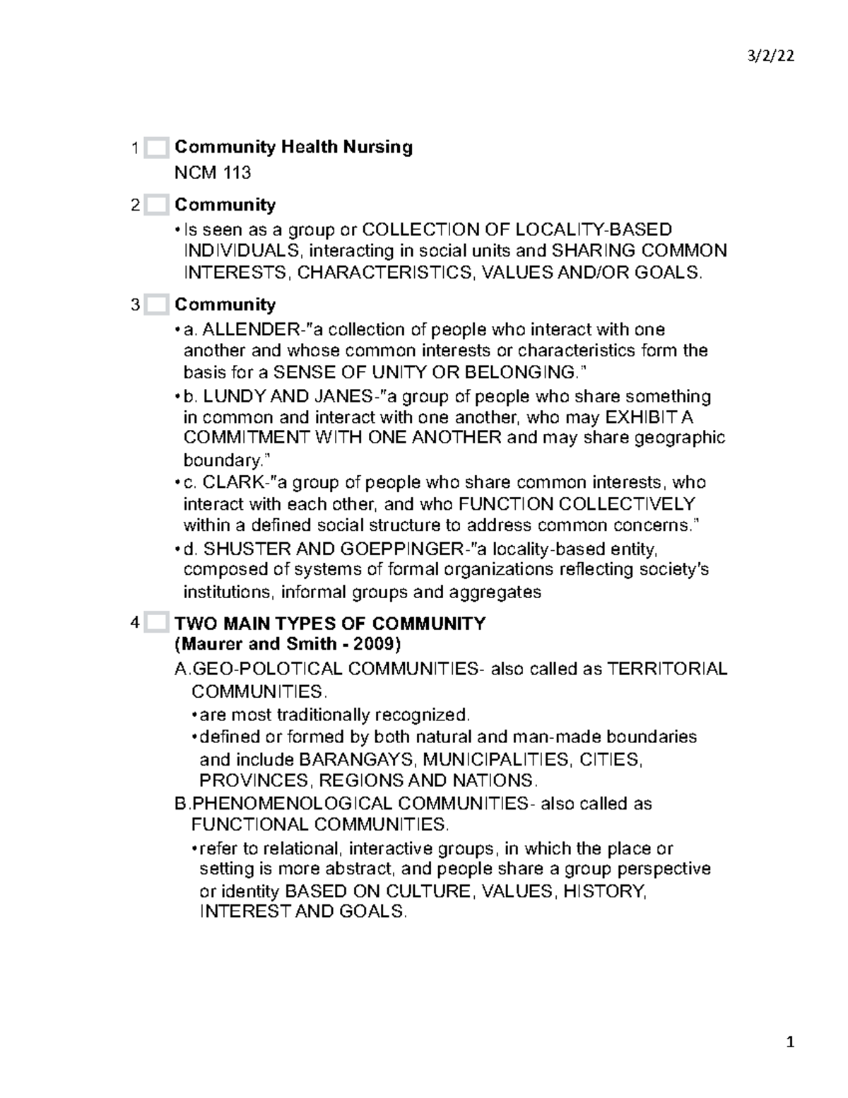 Community Health Nursing NCM113a - 3/2/ 1 Community Health Nursing NCM ...