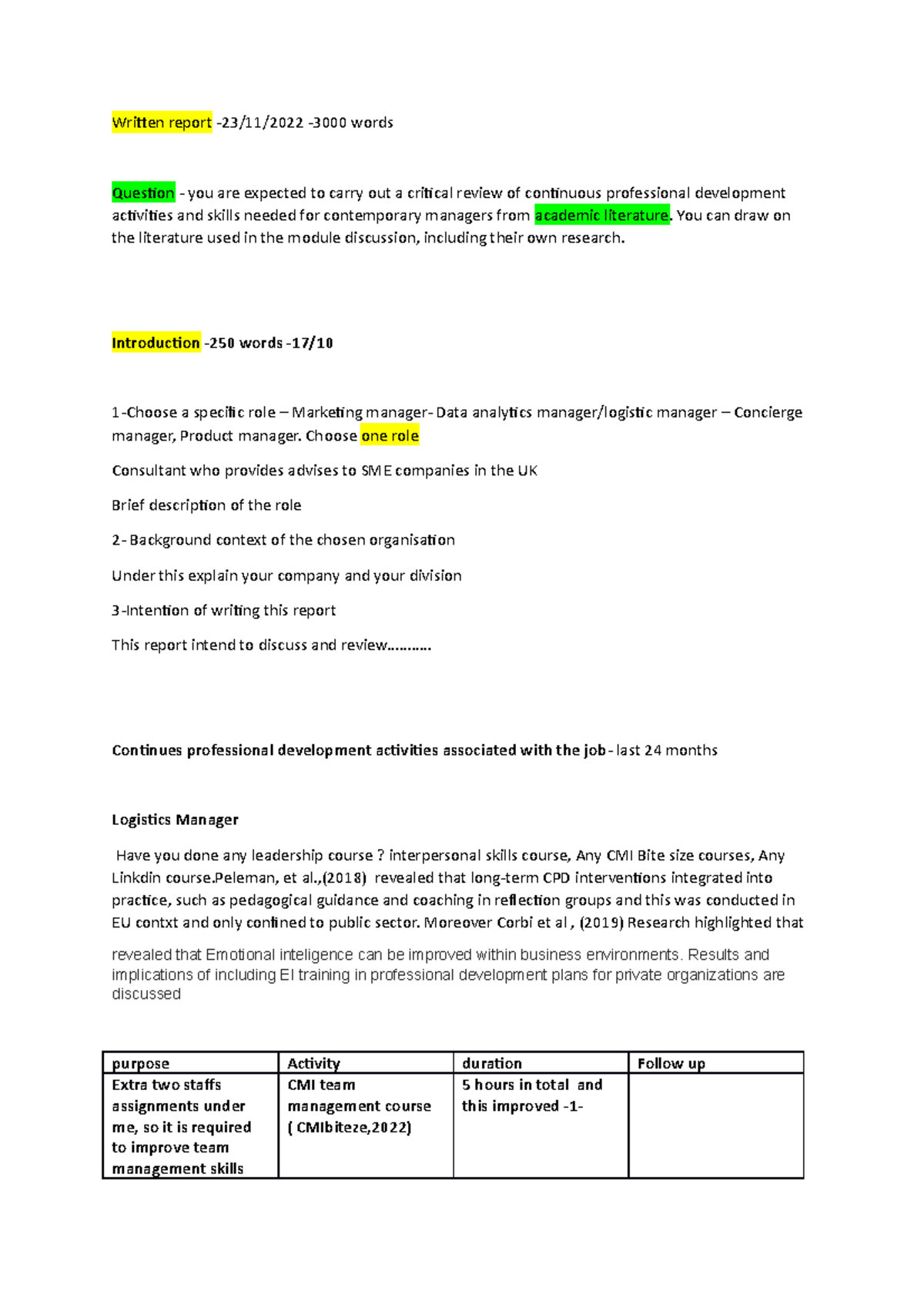 Assignment guidance professional skills - Written report -23/11/2022 ...