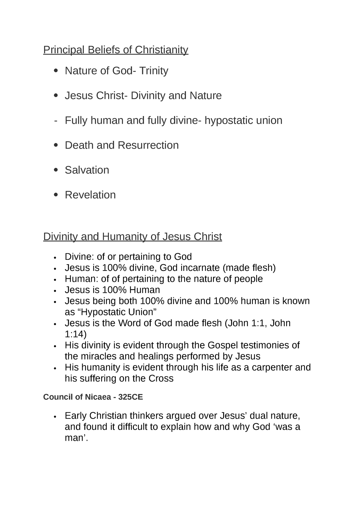 Christianity Notes - Principal Beliefs of Christianity Nature of God ...