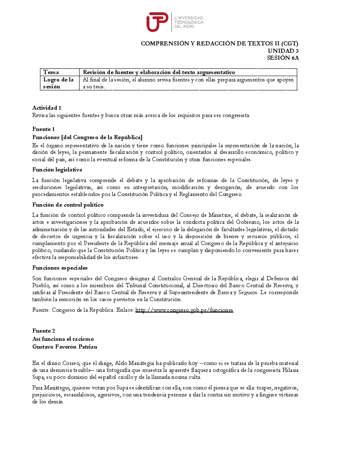 U3 S6 Texto Argumentativo (requisitos Congreso) - COMPRENSIÓN Y ...