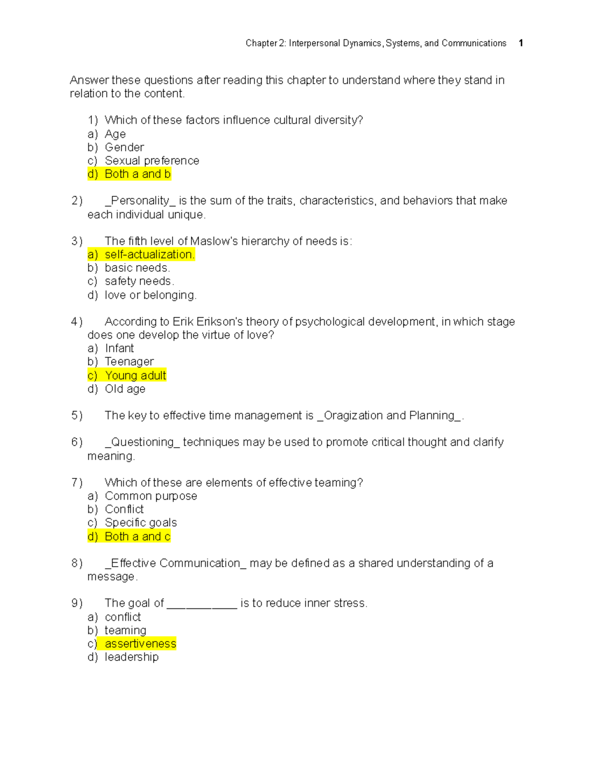 AHP101 Chapter 2 - Week two's assignment 1 - Chapter 2: Interpersonal ...