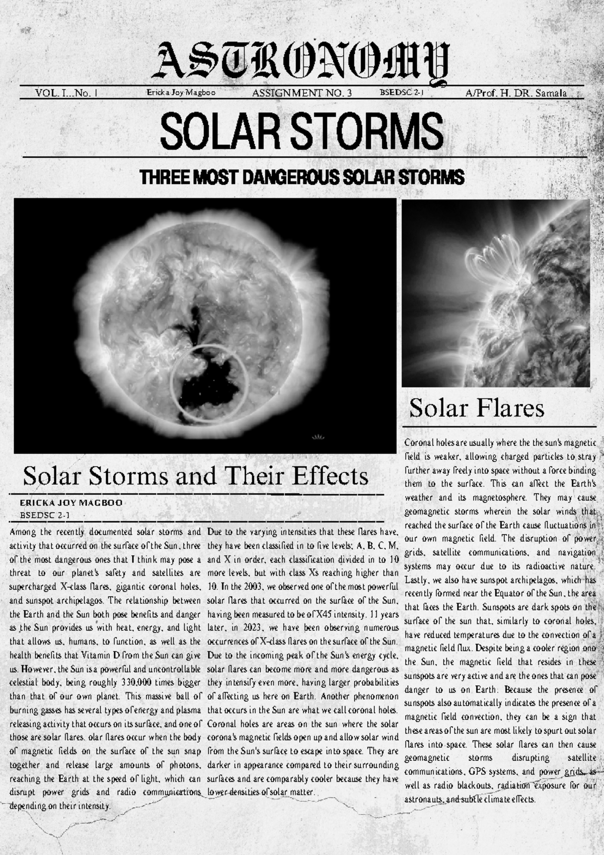 Solar Storms and The Solar Eclipse - SOLAR STORMS ASTRONOMY VOL. I... 1 ...