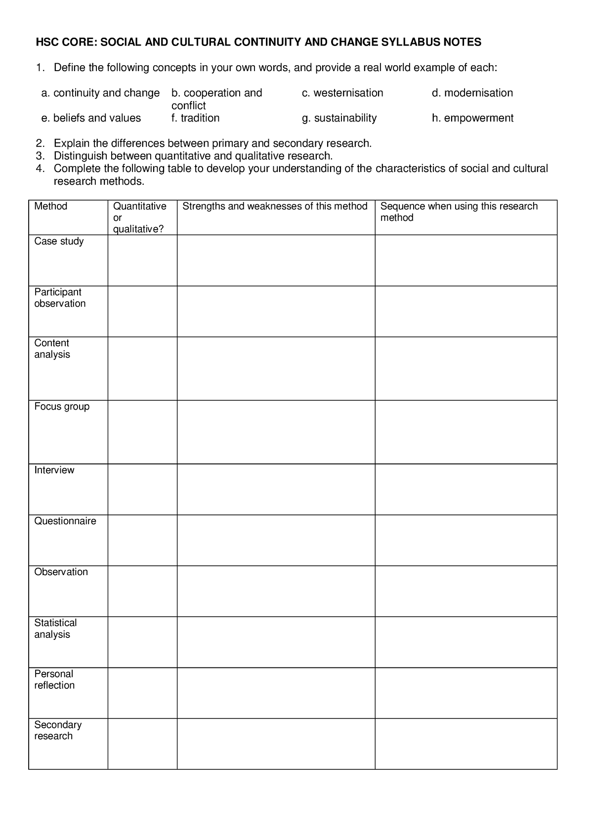 Syllabus notes continuity change - HSC CORE: SOCIAL AND CULTURAL ...