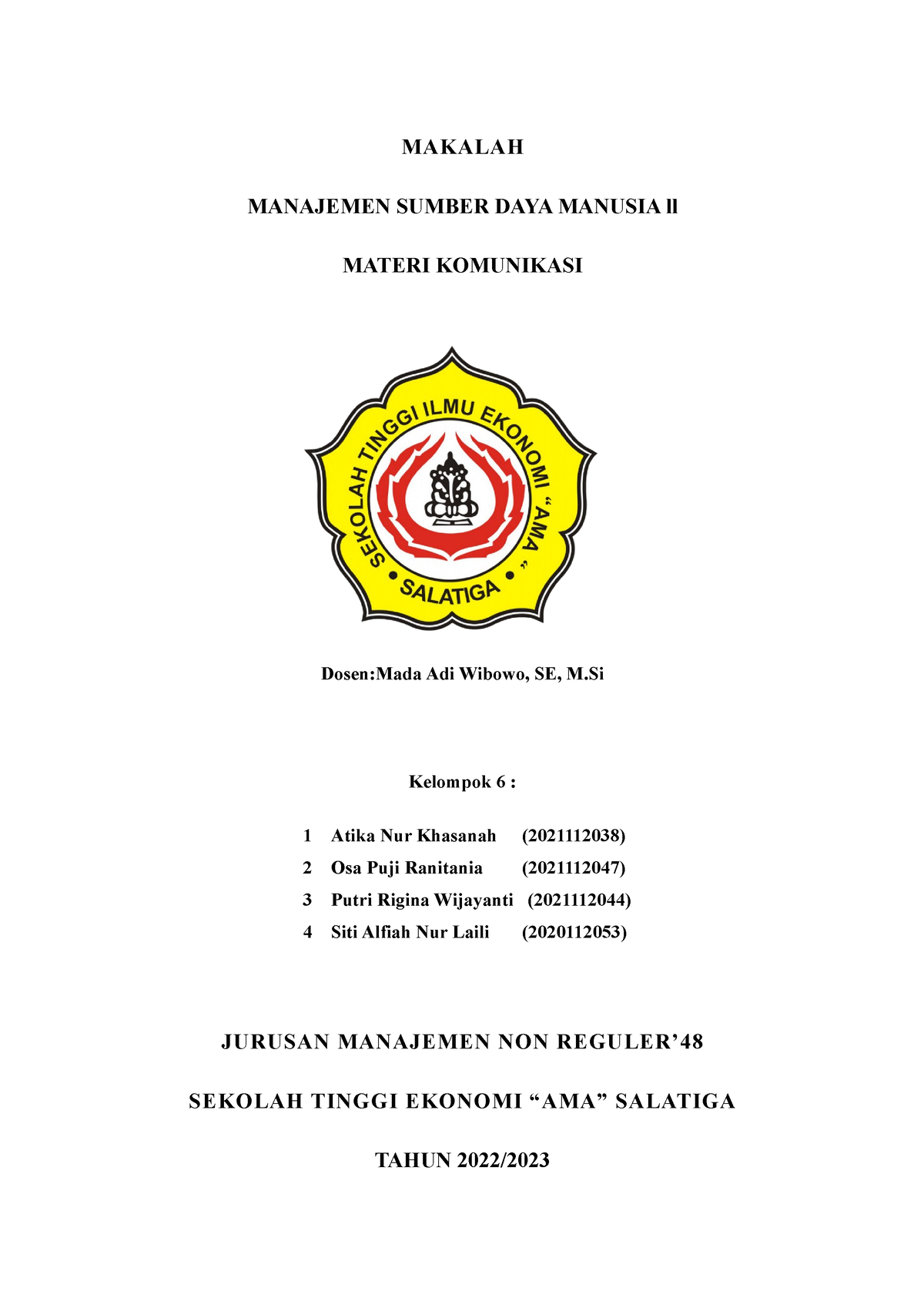 Materi Komunikasi Kelompok 6 Msdm 2 Makalah Manajemen Sumber Daya