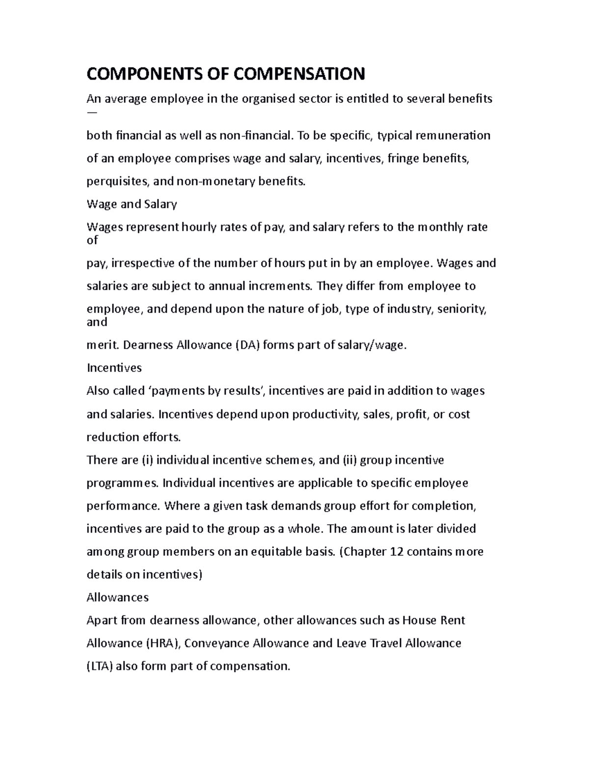 Components OF Compensation notes - COMPONENTS OF COMPENSATION An ...