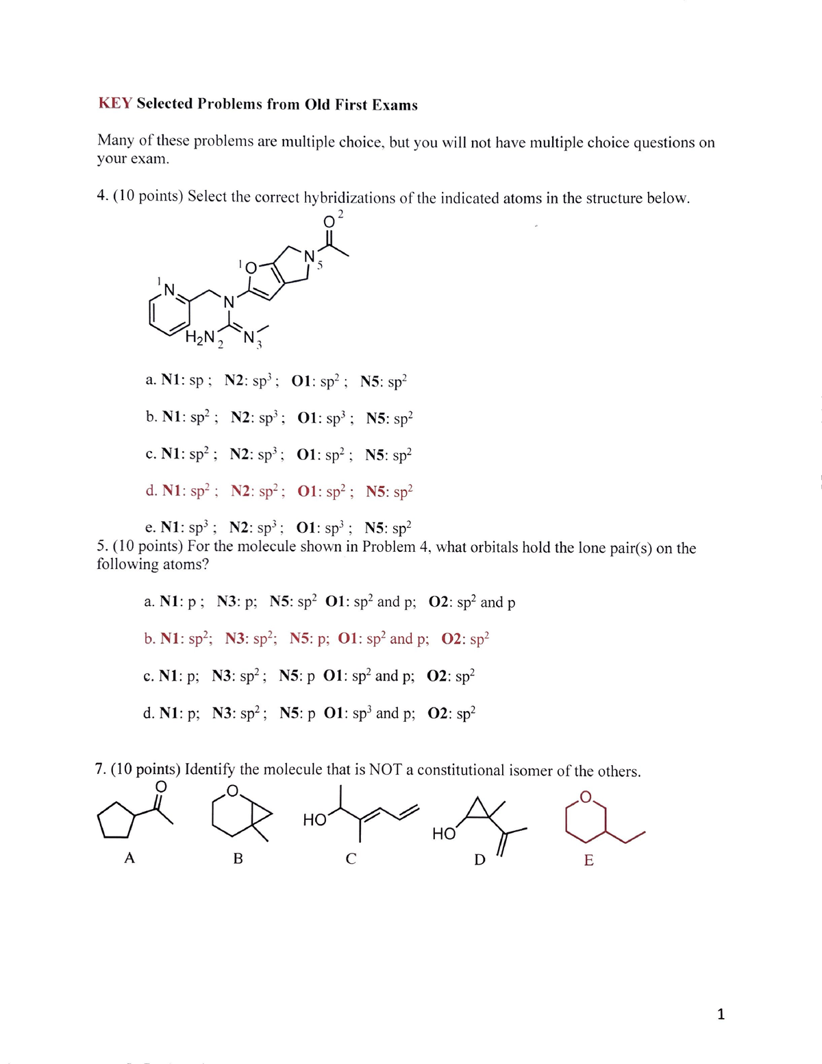 Key Sunday Review Test 1 Sp 24 - CHEM 2323 - Studocu