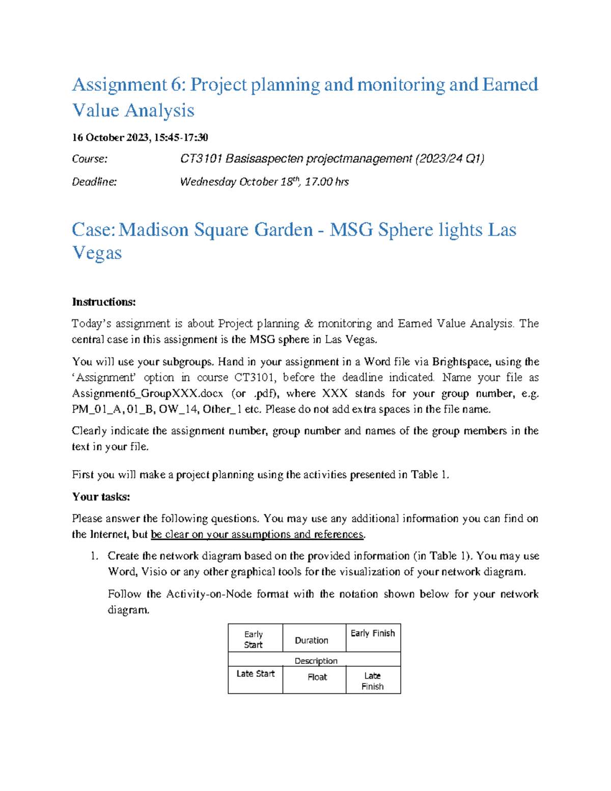 CT3101 Assignment 6 Planning and Earned Value (2023) - Assignment 6 ...