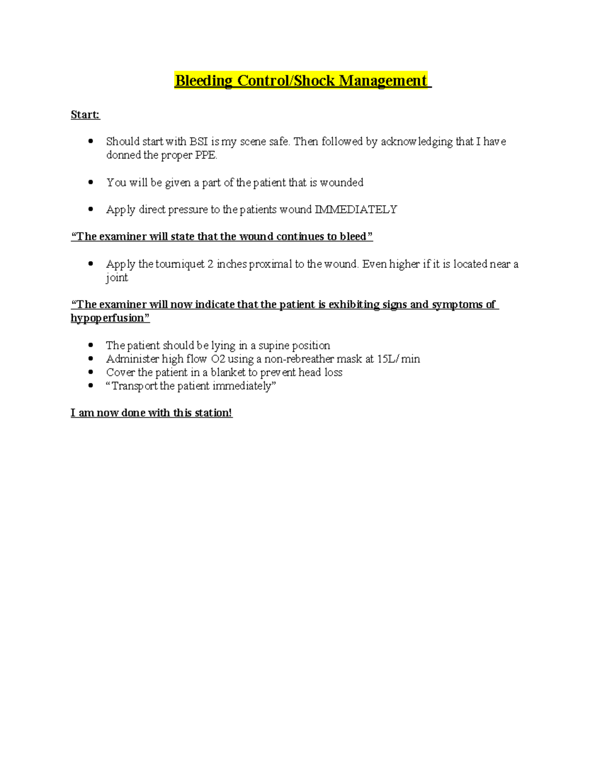 Bleeding Control: Shock - Bleeding Control/Shock Management Start ...