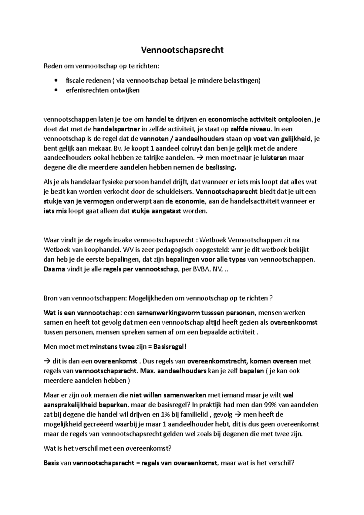 Vennootschapsrecht - Vennootschapsrecht Reden Om Vennootschap Op Te ...